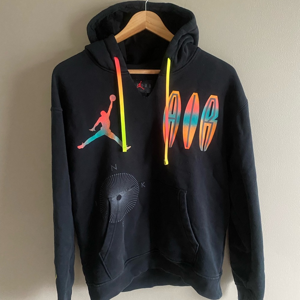 Jordan Black Hoodie with Neon Pink and Neon Yellow‎ Accents